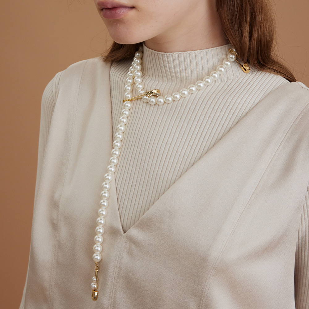Pearl Flow Clip Necklace_VH239ONE014B